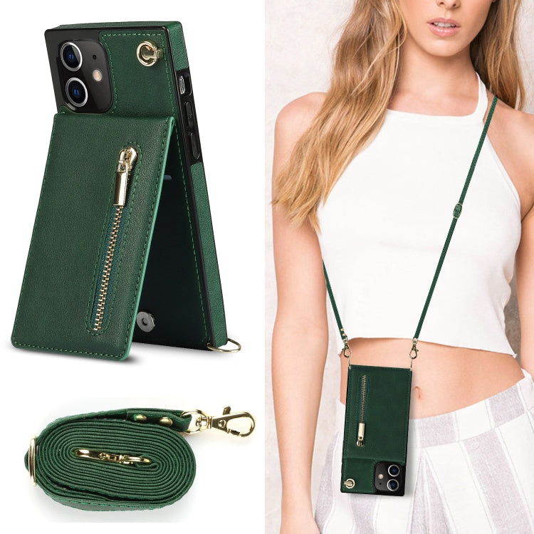 For iPhone 12 mini Cross-body Zipper Square TPU+PU Back Cover Case with Holder & Card Slots & Wallet & Strap