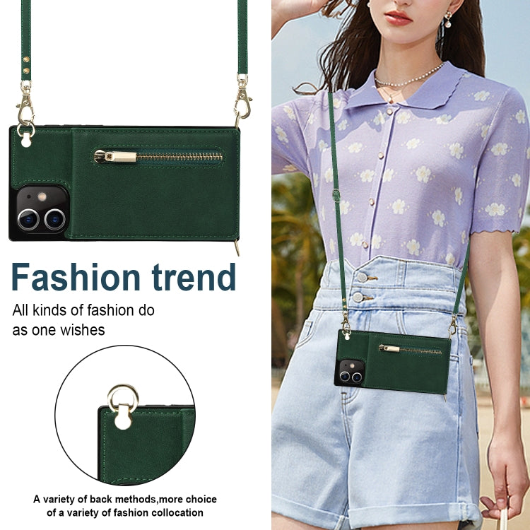 For iPhone 12 mini Cross-body Zipper Square TPU+PU Back Cover Case with Holder & Card Slots & Wallet & Strap
