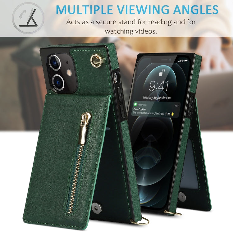 For iPhone 12 mini Cross-body Zipper Square TPU+PU Back Cover Case with Holder & Card Slots & Wallet & Strap