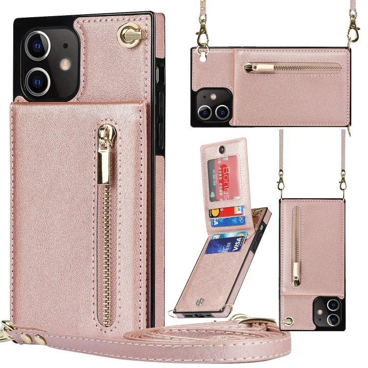 For iPhone 12 mini Cross-body Zipper Square TPU+PU Back Cover Case with Holder & Card Slots & Wallet & Strap