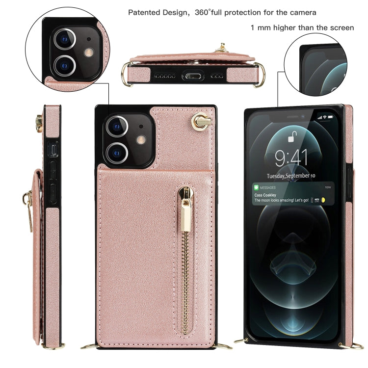 For iPhone 12 mini Cross-body Zipper Square TPU+PU Back Cover Case with Holder & Card Slots & Wallet & Strap