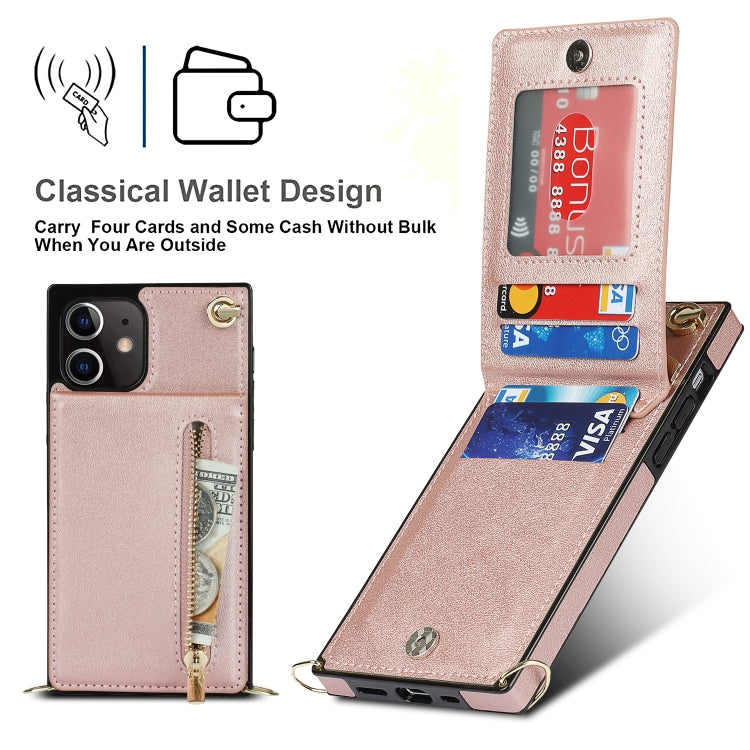 For iPhone 12 mini Cross-body Zipper Square TPU+PU Back Cover Case with Holder & Card Slots & Wallet & Strap