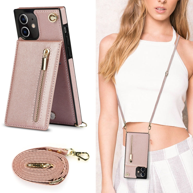 For iPhone 12 mini Cross-body Zipper Square TPU+PU Back Cover Case with Holder & Card Slots & Wallet & Strap