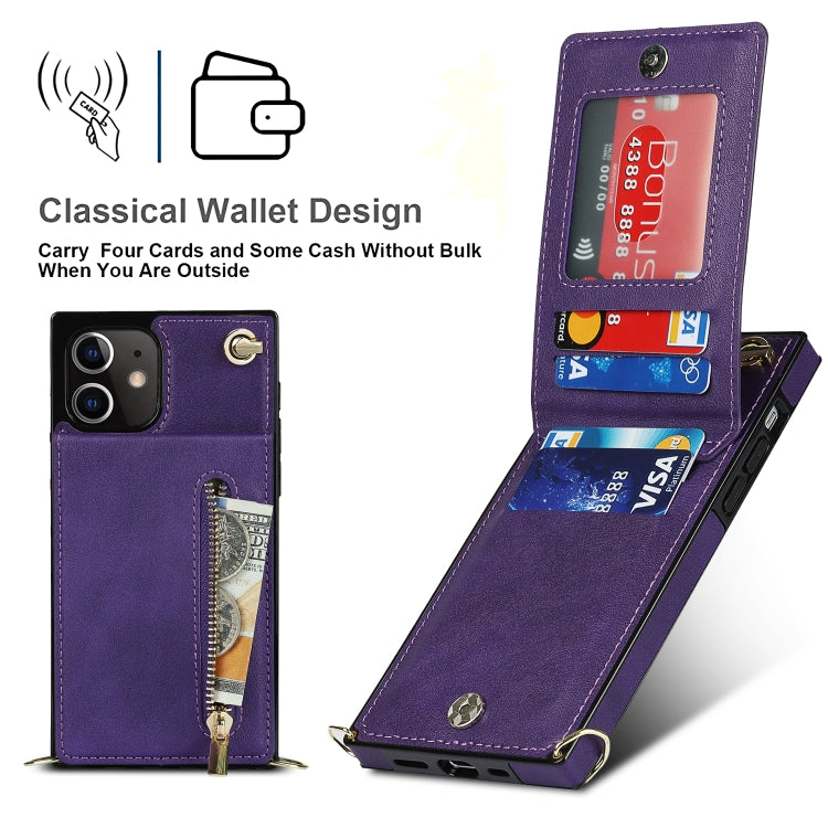 For iPhone 12 mini Cross-body Zipper Square TPU+PU Back Cover Case with Holder & Card Slots & Wallet & Strap