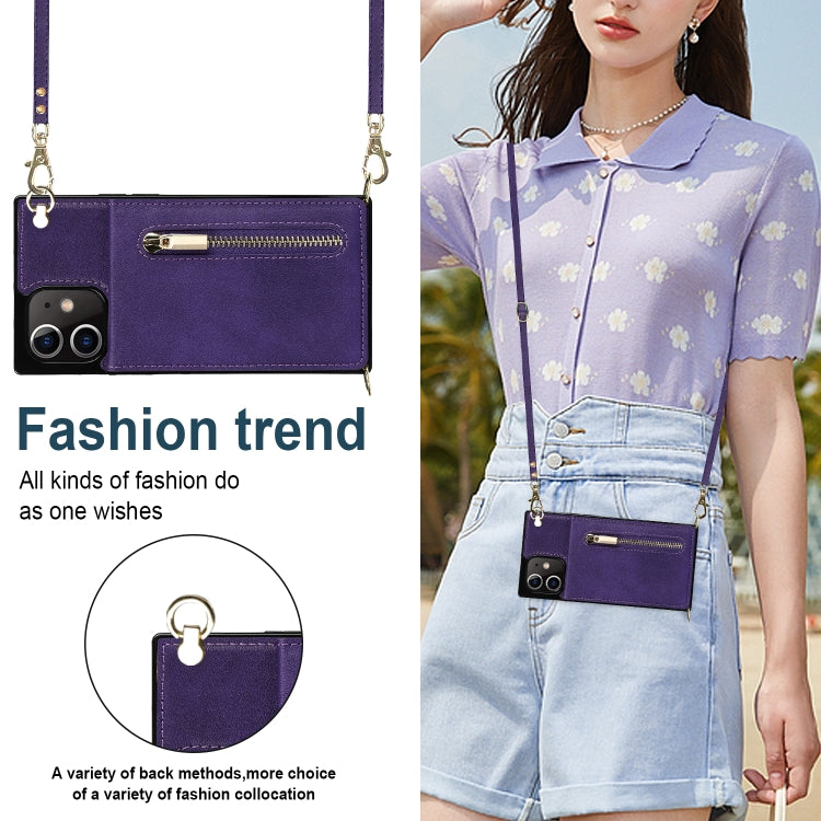 For iPhone 12 mini Cross-body Zipper Square TPU+PU Back Cover Case with Holder & Card Slots & Wallet & Strap