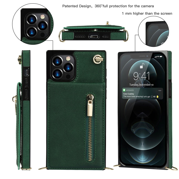 For iPhone 12 Pro Max Cross-body Zipper Square TPU+PU Back Cover Case with Holder & Card Slots & Wallet & Strap