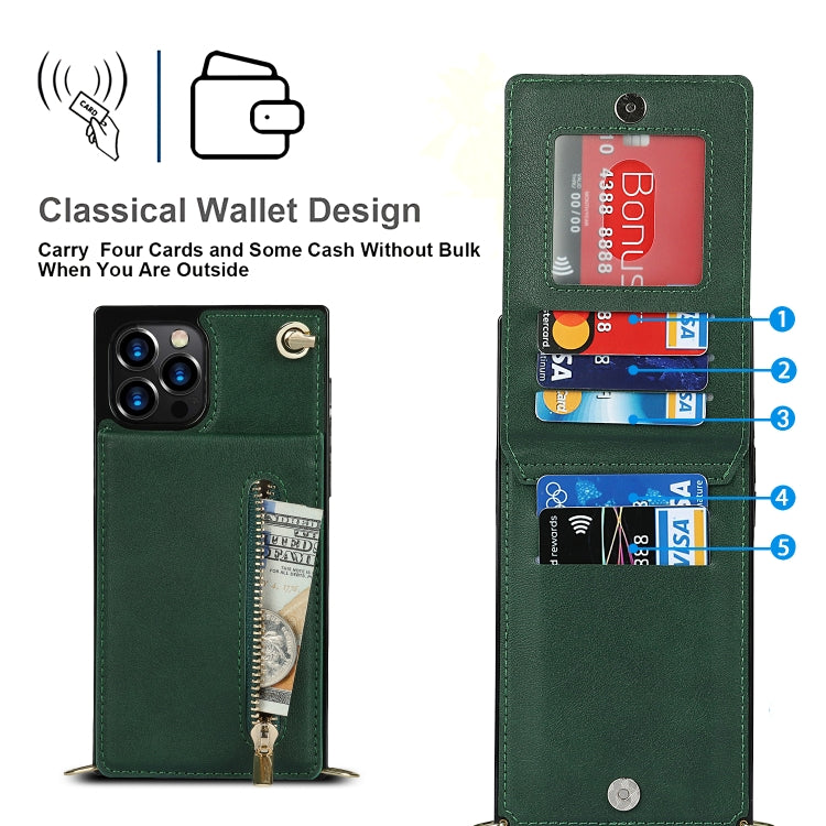 For iPhone 12 Pro Max Cross-body Zipper Square TPU+PU Back Cover Case with Holder & Card Slots & Wallet & Strap