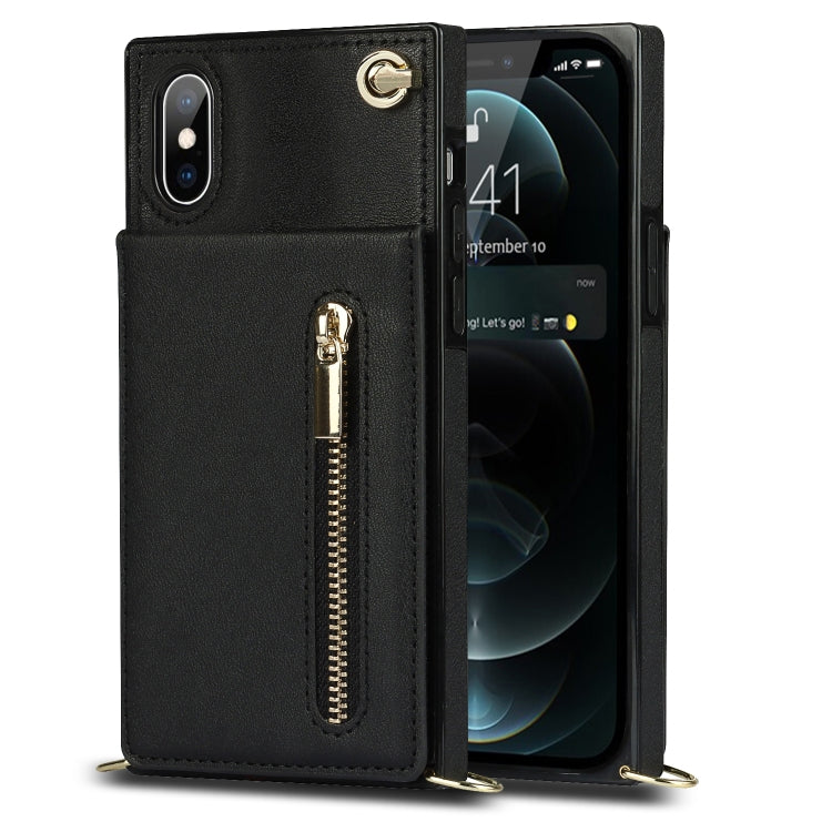 For iPhone X / XS Cross-body Zipper Square TPU+PU Back Cover Case with Holder & Card Slots & Wallet & Strap