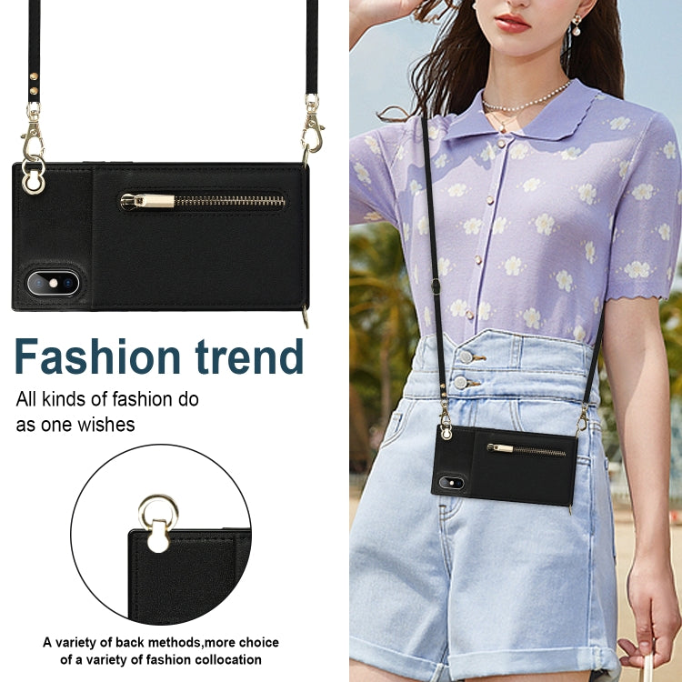 For iPhone X / XS Cross-body Zipper Square TPU+PU Back Cover Case with Holder & Card Slots & Wallet & Strap