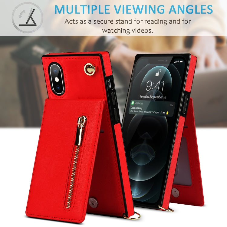 For iPhone X / XS Cross-body Zipper Square TPU+PU Back Cover Case with Holder & Card Slots & Wallet & Strap