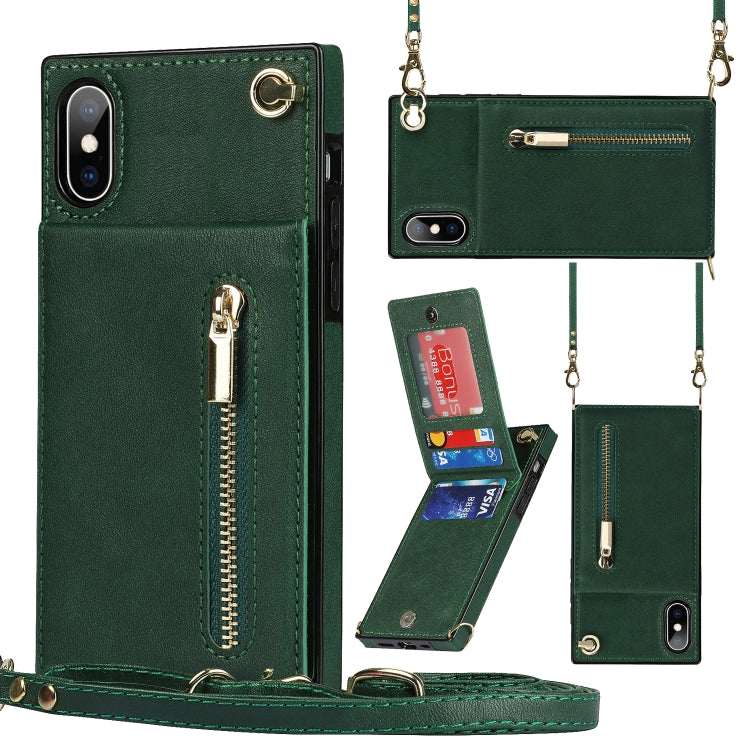 For iPhone X / XS Cross-body Zipper Square TPU+PU Back Cover Case with Holder & Card Slots & Wallet & Strap