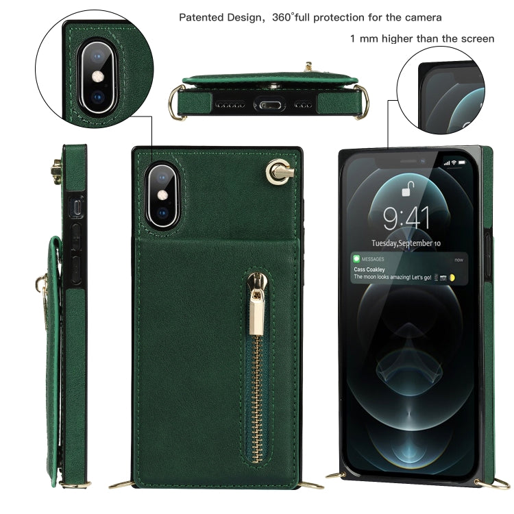 For iPhone X / XS Cross-body Zipper Square TPU+PU Back Cover Case with Holder & Card Slots & Wallet & Strap