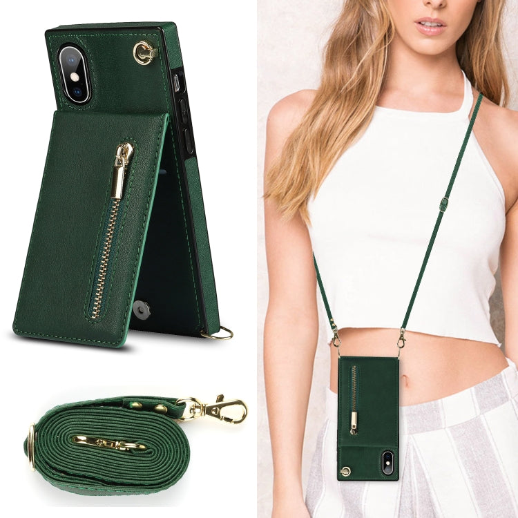 For iPhone X / XS Cross-body Zipper Square TPU+PU Back Cover Case with Holder & Card Slots & Wallet & Strap