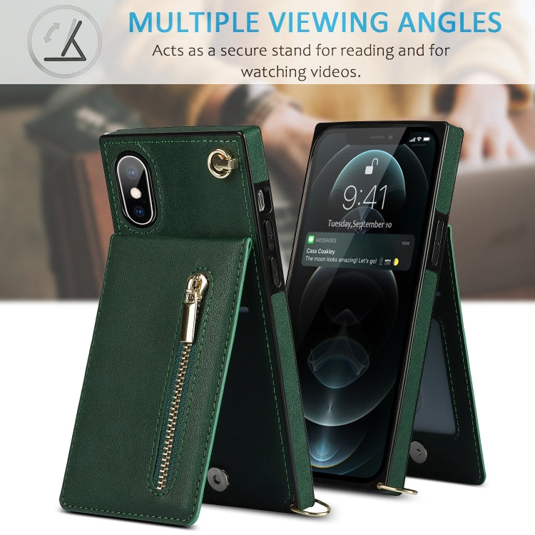 For iPhone X / XS Cross-body Zipper Square TPU+PU Back Cover Case with Holder & Card Slots & Wallet & Strap