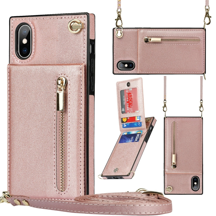 For iPhone X / XS Cross-body Zipper Square TPU+PU Back Cover Case with Holder & Card Slots & Wallet & Strap