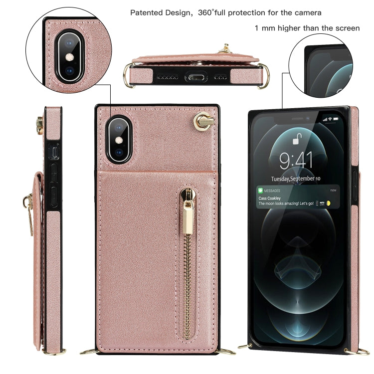 For iPhone X / XS Cross-body Zipper Square TPU+PU Back Cover Case with Holder & Card Slots & Wallet & Strap