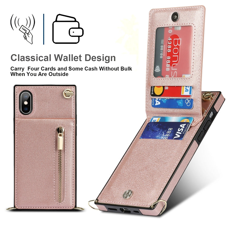 For iPhone X / XS Cross-body Zipper Square TPU+PU Back Cover Case with Holder & Card Slots & Wallet & Strap