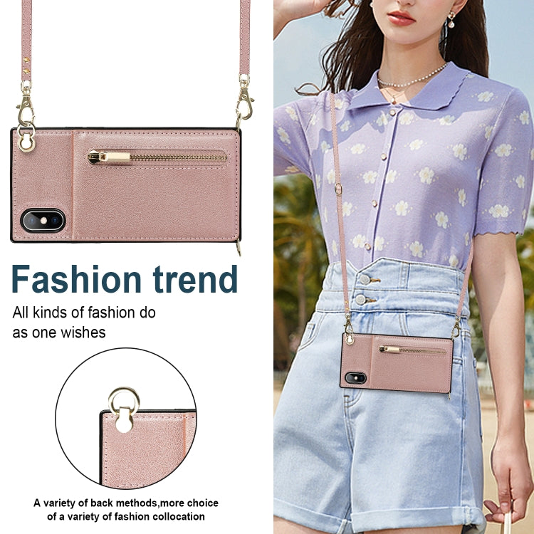 For iPhone X / XS Cross-body Zipper Square TPU+PU Back Cover Case with Holder & Card Slots & Wallet & Strap
