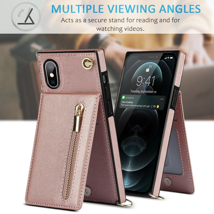 For iPhone X / XS Cross-body Zipper Square TPU+PU Back Cover Case with Holder & Card Slots & Wallet & Strap