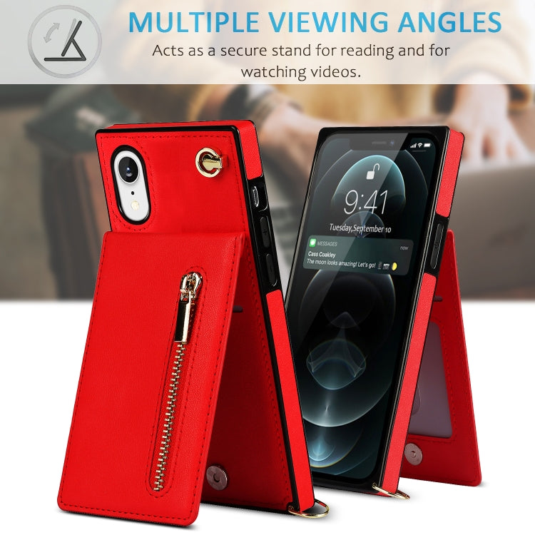 For iPhone XR Cross-body Zipper Square TPU+PU Back Cover Case with Holder & Card Slots & Wallet & Strap