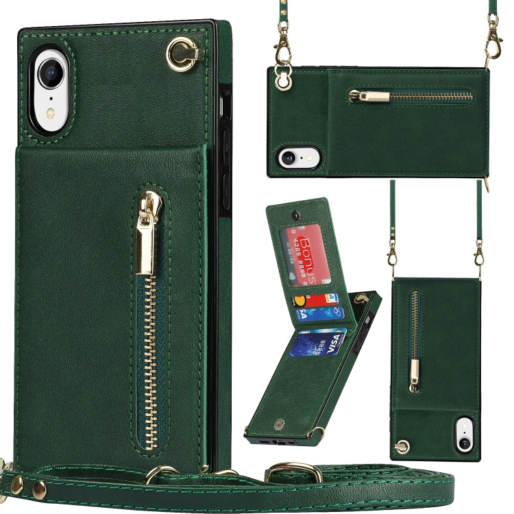 For iPhone XR Cross-body Zipper Square TPU+PU Back Cover Case with Holder & Card Slots & Wallet & Strap