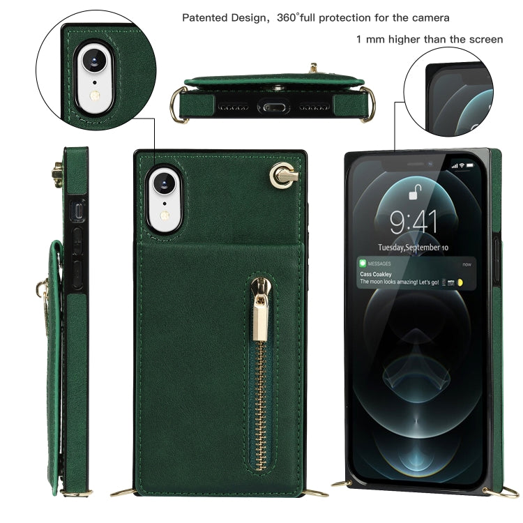 For iPhone XR Cross-body Zipper Square TPU+PU Back Cover Case with Holder & Card Slots & Wallet & Strap
