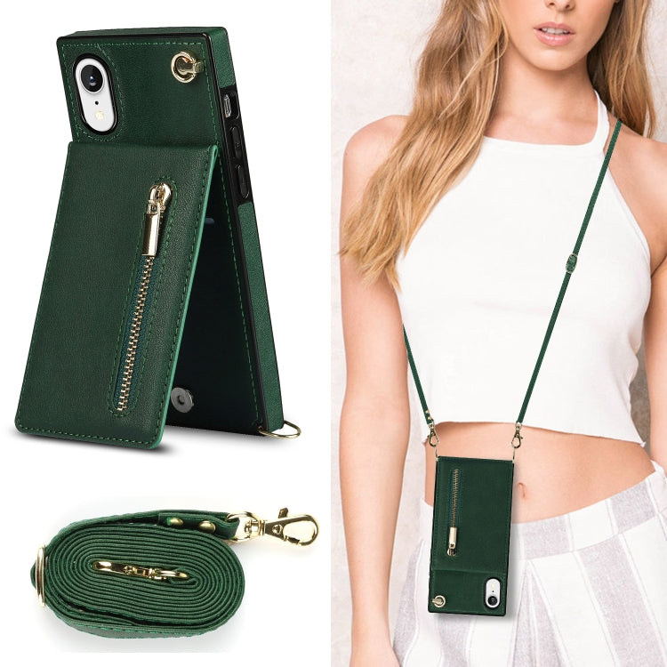 For iPhone XR Cross-body Zipper Square TPU+PU Back Cover Case with Holder & Card Slots & Wallet & Strap