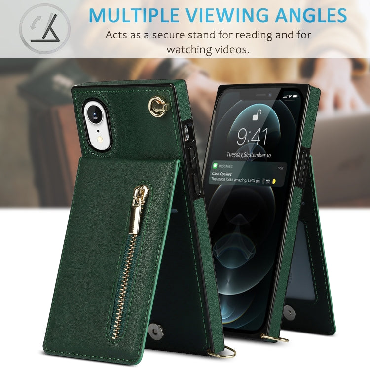 For iPhone XR Cross-body Zipper Square TPU+PU Back Cover Case with Holder & Card Slots & Wallet & Strap