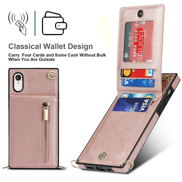 For iPhone XR Cross-body Zipper Square TPU+PU Back Cover Case with Holder & Card Slots & Wallet & Strap