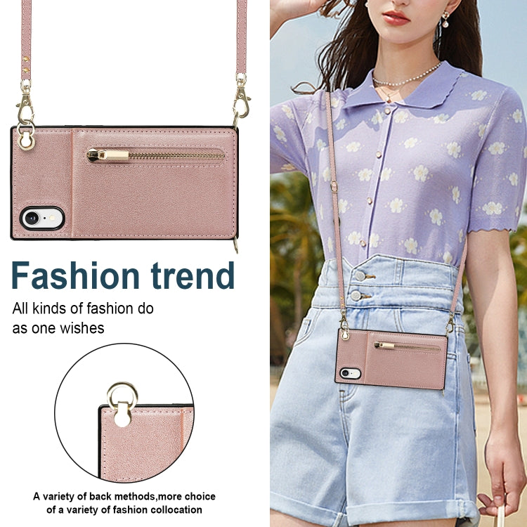 For iPhone XR Cross-body Zipper Square TPU+PU Back Cover Case with Holder & Card Slots & Wallet & Strap