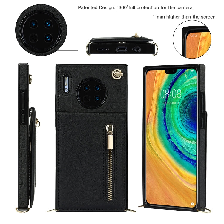For Huawei Mate 30 Cross-body Zipper Square TPU+PU Back Cover Case with Holder & Card Slots & Wallet & Strap