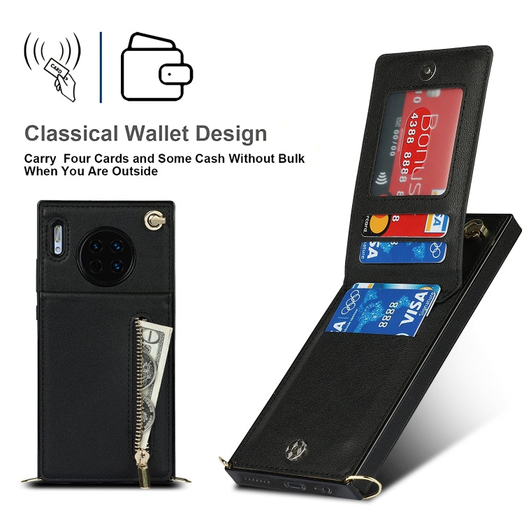 For Huawei Mate 30 Cross-body Zipper Square TPU+PU Back Cover Case with Holder & Card Slots & Wallet & Strap
