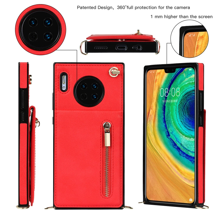 For Huawei Mate 30 Cross-body Zipper Square TPU+PU Back Cover Case with Holder & Card Slots & Wallet & Strap