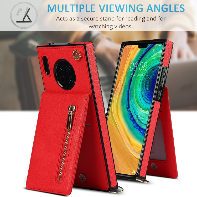 For Huawei Mate 30 Cross-body Zipper Square TPU+PU Back Cover Case with Holder & Card Slots & Wallet & Strap