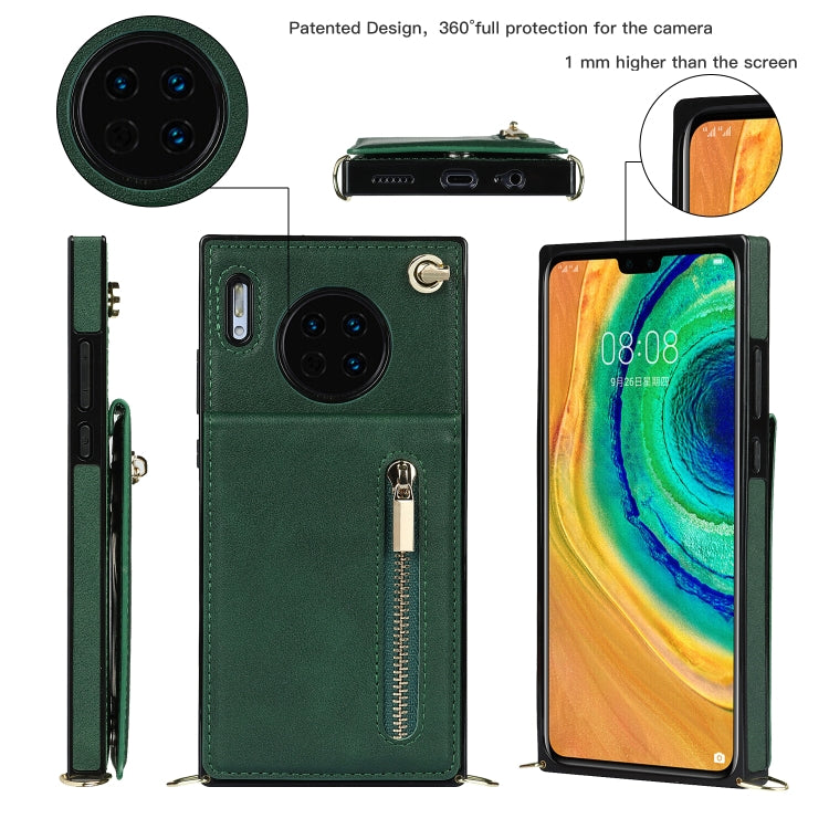 For Huawei Mate 30 Cross-body Zipper Square TPU+PU Back Cover Case with Holder & Card Slots & Wallet & Strap