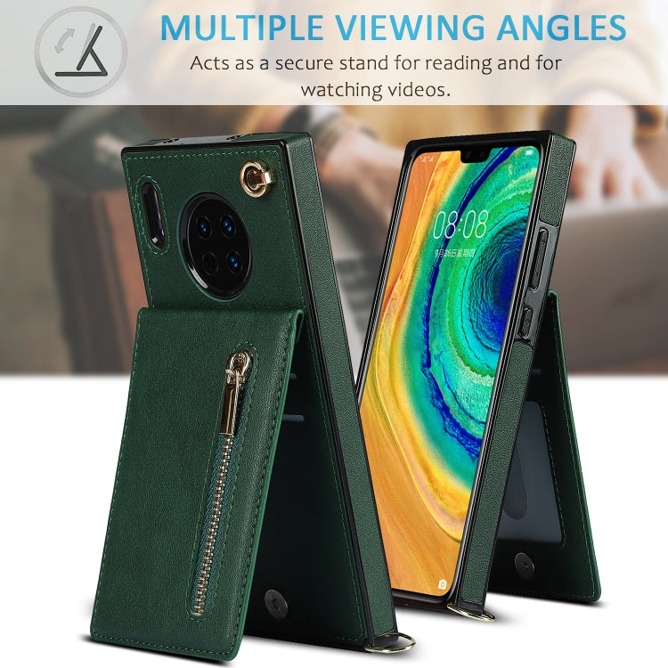For Huawei Mate 30 Cross-body Zipper Square TPU+PU Back Cover Case with Holder & Card Slots & Wallet & Strap