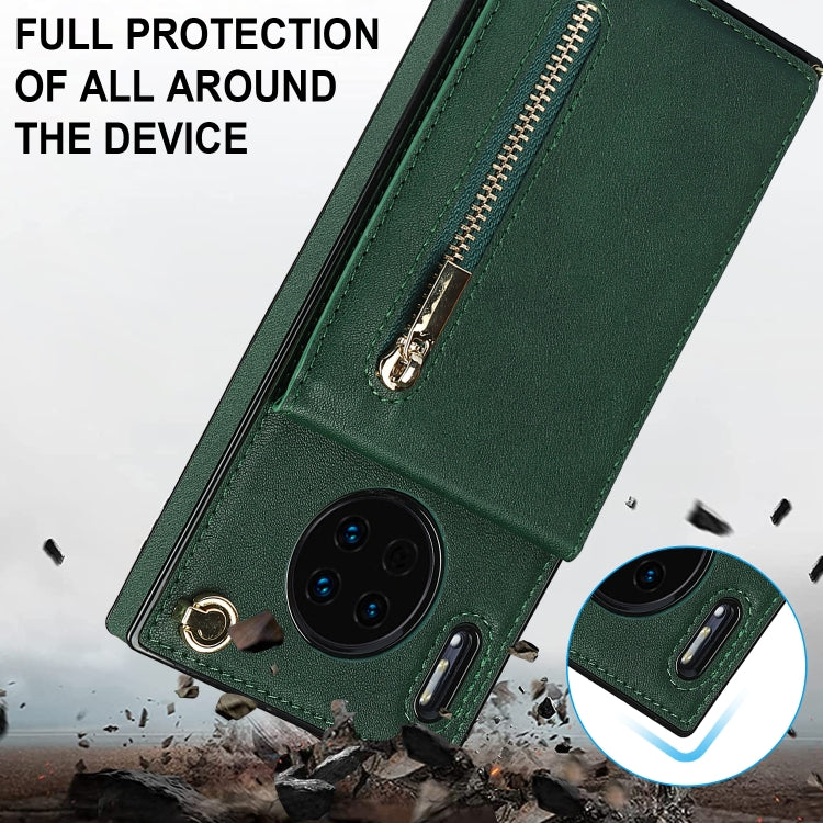 For Huawei Mate 30 Cross-body Zipper Square TPU+PU Back Cover Case with Holder & Card Slots & Wallet & Strap