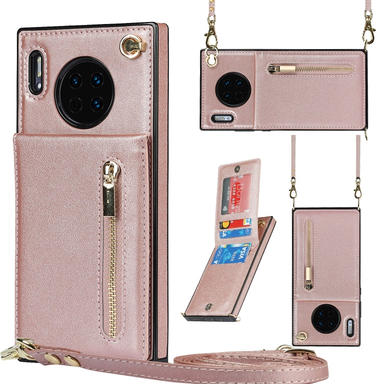 For Huawei Mate 30 Cross-body Zipper Square TPU+PU Back Cover Case with Holder & Card Slots & Wallet & Strap