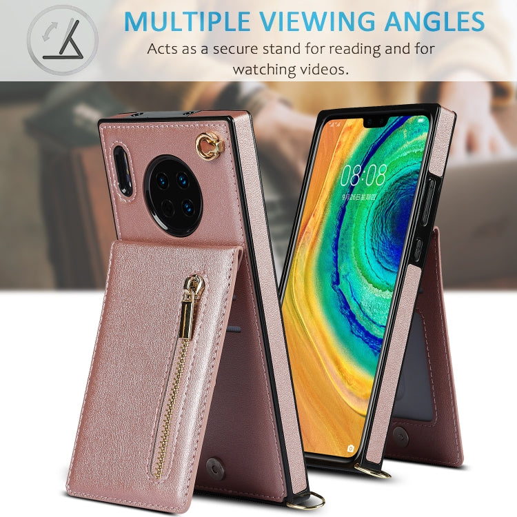 For Huawei Mate 30 Cross-body Zipper Square TPU+PU Back Cover Case with Holder & Card Slots & Wallet & Strap