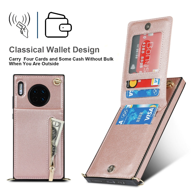 For Huawei Mate 30 Cross-body Zipper Square TPU+PU Back Cover Case with Holder & Card Slots & Wallet & Strap