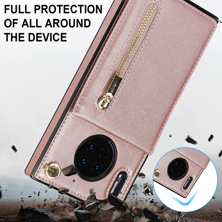 For Huawei Mate 30 Cross-body Zipper Square TPU+PU Back Cover Case with Holder & Card Slots & Wallet & Strap