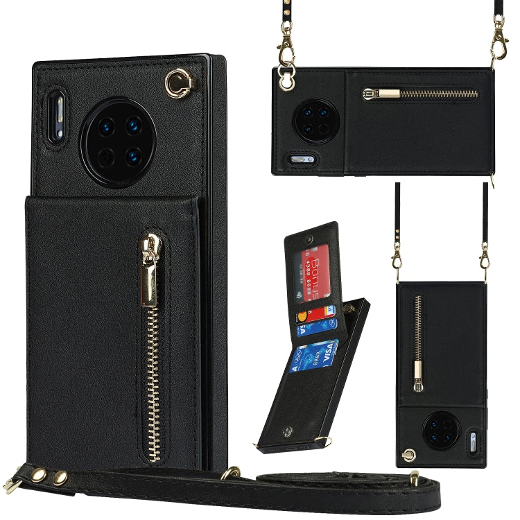 For Huawei Mate 30 Pro Cross-body Zipper Square TPU+PU Back Cover Case with Holder & Card Slots & Wallet & Strap