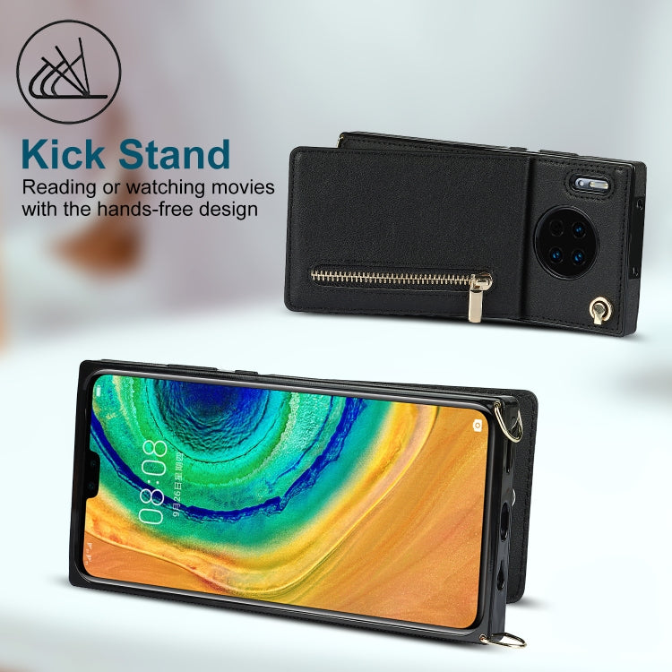 For Huawei Mate 30 Pro Cross-body Zipper Square TPU+PU Back Cover Case with Holder & Card Slots & Wallet & Strap