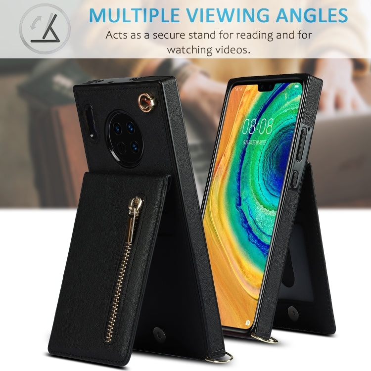 For Huawei Mate 30 Pro Cross-body Zipper Square TPU+PU Back Cover Case with Holder & Card Slots & Wallet & Strap
