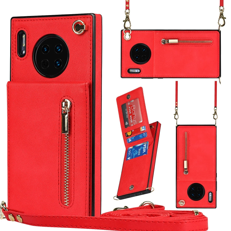 For Huawei Mate 30 Pro Cross-body Zipper Square TPU+PU Back Cover Case with Holder & Card Slots & Wallet & Strap