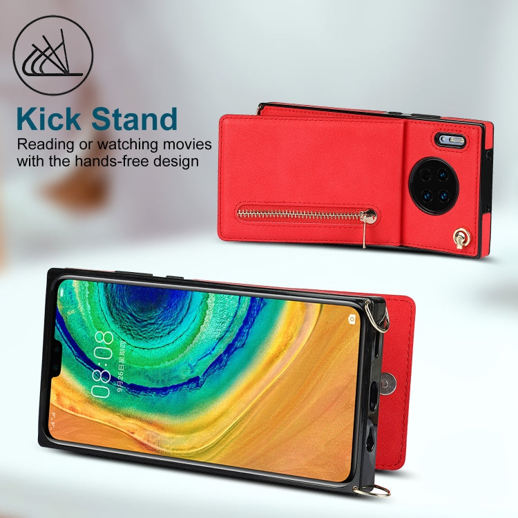 For Huawei Mate 30 Pro Cross-body Zipper Square TPU+PU Back Cover Case with Holder & Card Slots & Wallet & Strap