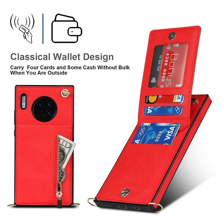 For Huawei Mate 30 Pro Cross-body Zipper Square TPU+PU Back Cover Case with Holder & Card Slots & Wallet & Strap