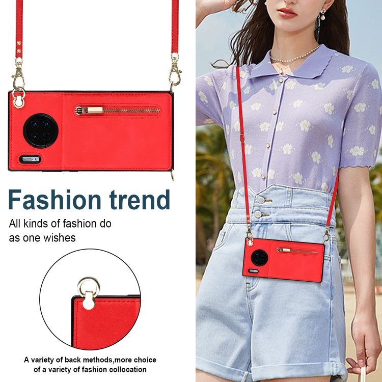 For Huawei Mate 30 Pro Cross-body Zipper Square TPU+PU Back Cover Case with Holder & Card Slots & Wallet & Strap