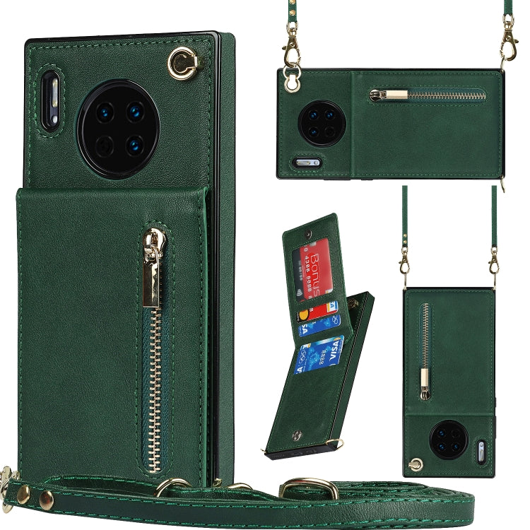 For Huawei Mate 30 Pro Cross-body Zipper Square TPU+PU Back Cover Case with Holder & Card Slots & Wallet & Strap