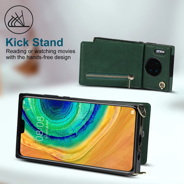For Huawei Mate 30 Pro Cross-body Zipper Square TPU+PU Back Cover Case with Holder & Card Slots & Wallet & Strap